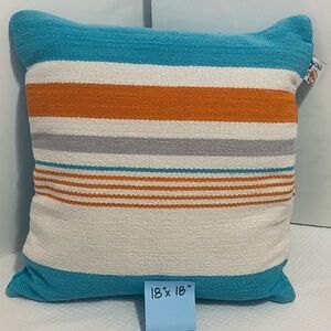 Devi Designs Striped Turquoise, Orange Throw Pillow. 18x18. Excellent Condition